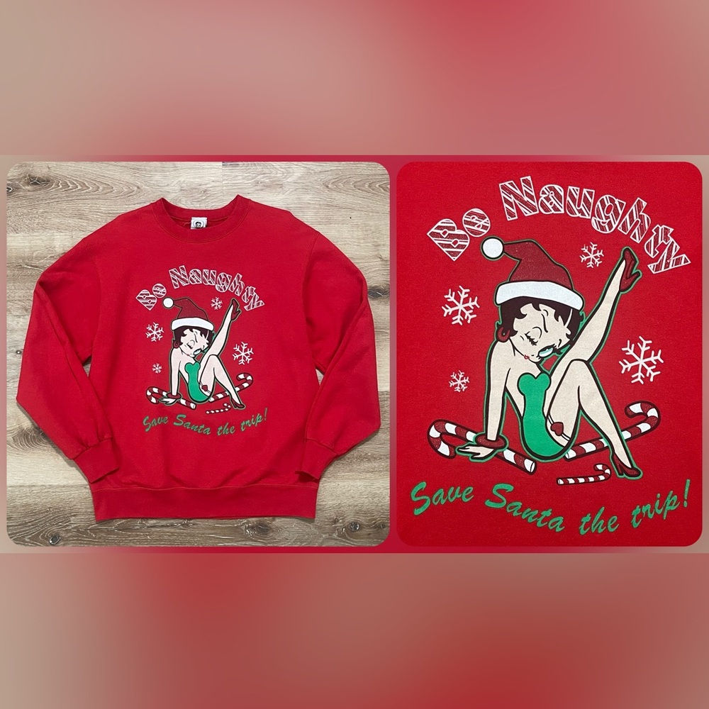 VTG Y2K Betty Boop 2004 Holiday Red Christmas Graphic Pullover Sweatshirt M